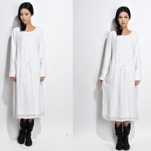 Long Silk Linen Blend Dress with Cotton lining/ Any Size / Long dress with Scarf/ 20 Colors/ RAMIES image 2