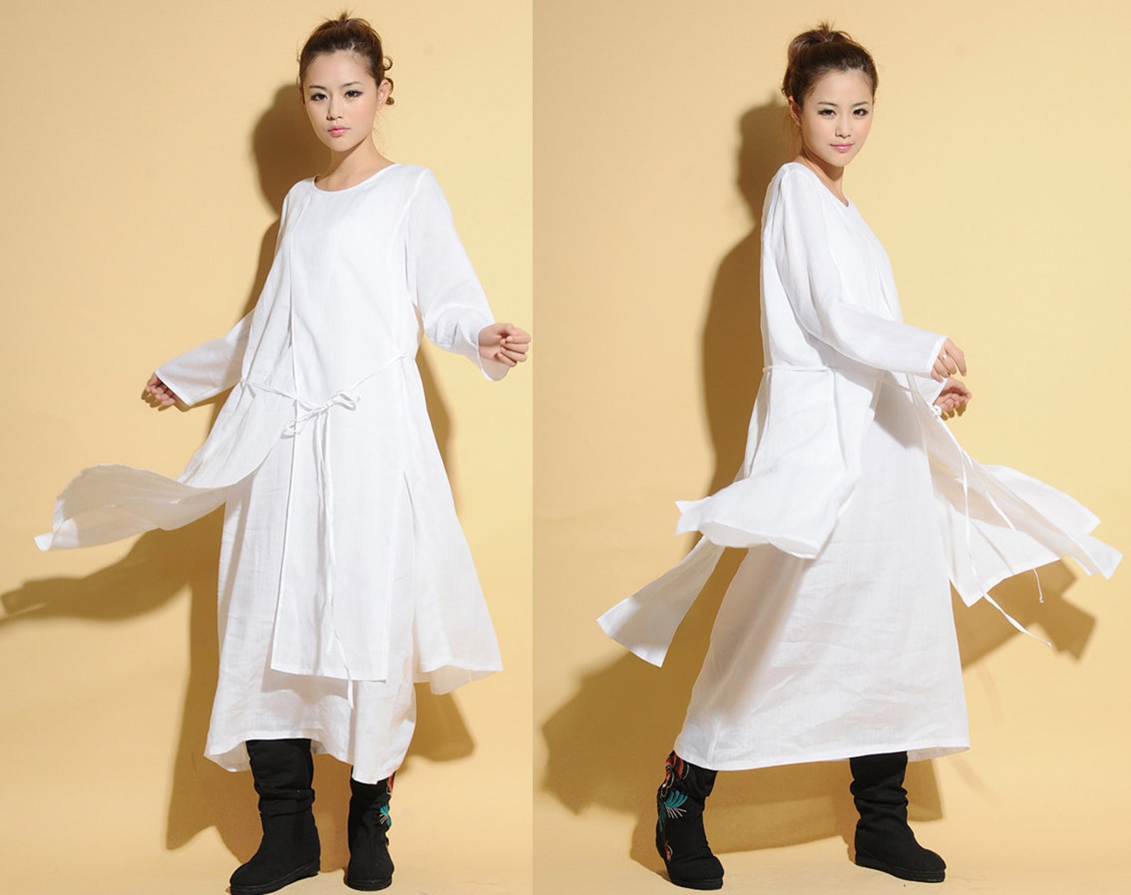 Hanging Rope Casual Two Layered Long Dress / Any Size/ 20 Colors