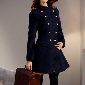 Classic Double-breasted Winter Coat / Stand-up Collar Wool Jacket in NAVY/ 20 COLORS/ RAMIES image 2
