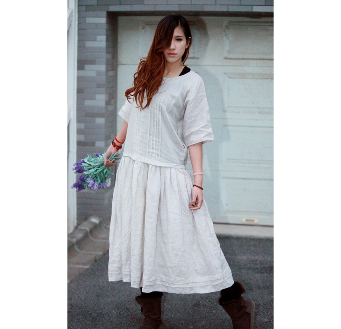 Ethnic Style Accordion Fold Dress With 3/4 Sleeve/ 22 Color/ Etsy