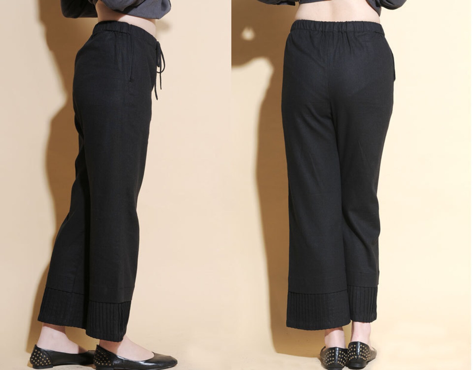 The Answer Accordionpleated Ankle Linen Pants / Elastic Waist/ 16