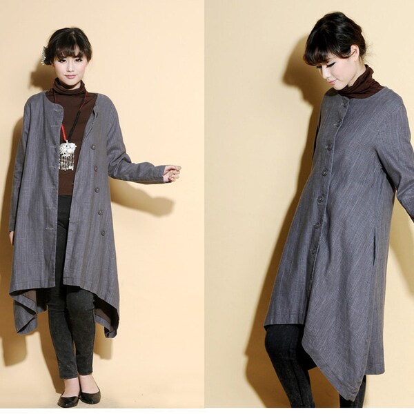 Asymmetrical Linen Long Jacket/ 12 Colors/ RAMIES