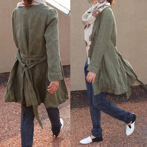 Flower Bud Linen Long Coat with Belt/ 10 COLORS/ RAMIES image 3