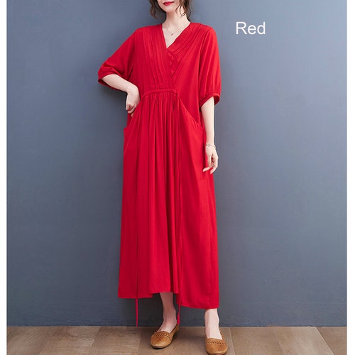 Linen-silk Half top Sleeves Blend dress 25 Colors/Classic Accordion Fold Silk Blouse/ Pleated Long Dress/Accept Custom Sizes/RAMIES