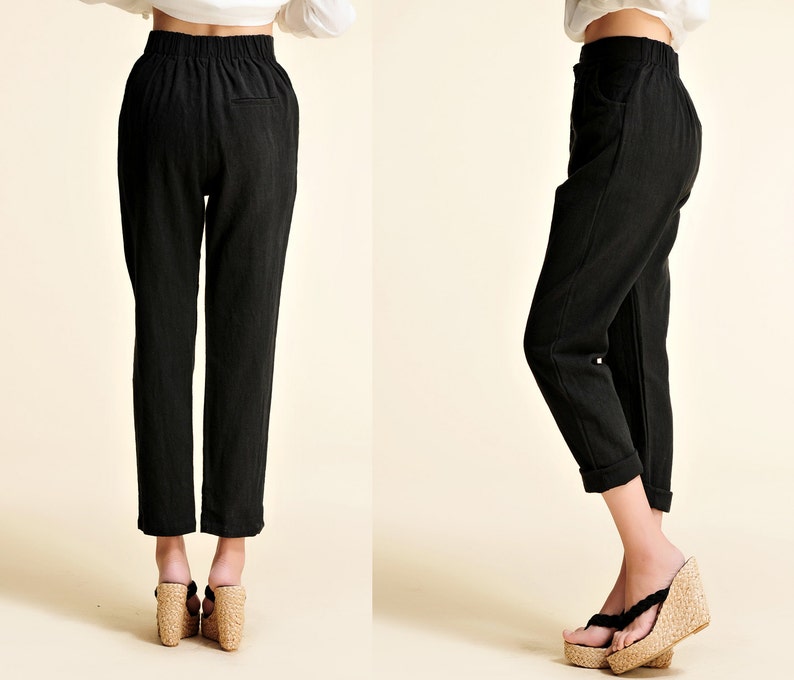 Narrow Ankle Women's Linen Pants With Elastic Waist / Easy Etsy