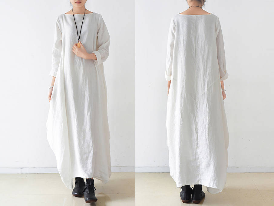 Free Style Pure Linen Long Dress /asian Style/cocoon Shape/ - Etsy