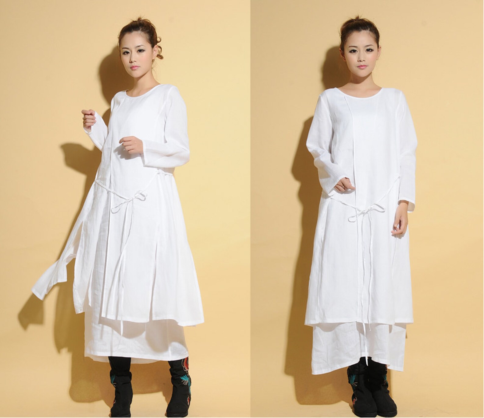 Hanging Rope Casual Two Layered Long Dress / Any Size/ 20 Colors