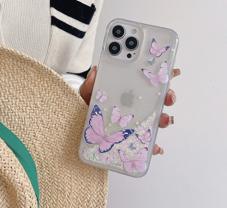 3D Butterflies/Samsung Galaxy Case S22/23/Pink/Purple/ Gradient Quicksand Liquid Gel Hybrid Glitter Sparkle/iPhone 15/ Buy One Get One Free image 7