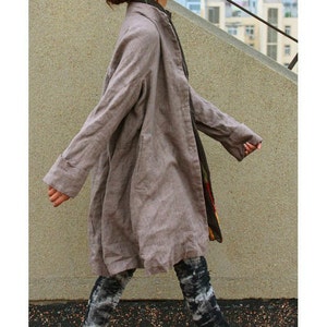 Free Style Pleated Linen Long Coat/ Cape/ Heather Brown/ 8 - Etsy