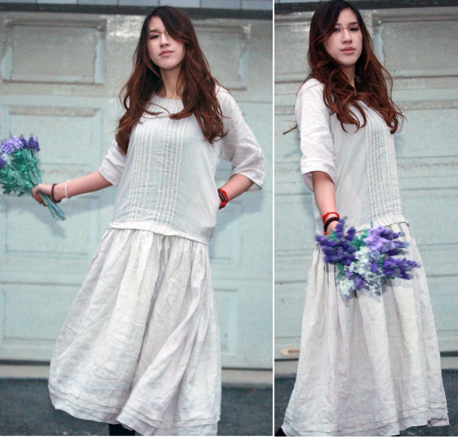0401~Accordion Dress with Draped Neckline main image 0