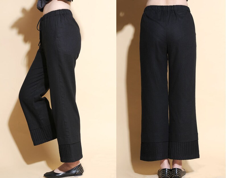The Answer Accordion-pleated Ankle Linen Pants / Elastic Waist/ 16 ...