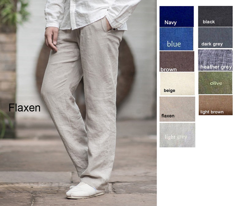 Men's Straight Linen Pants/ Elastic Waist / 10 Colors/ Etsy