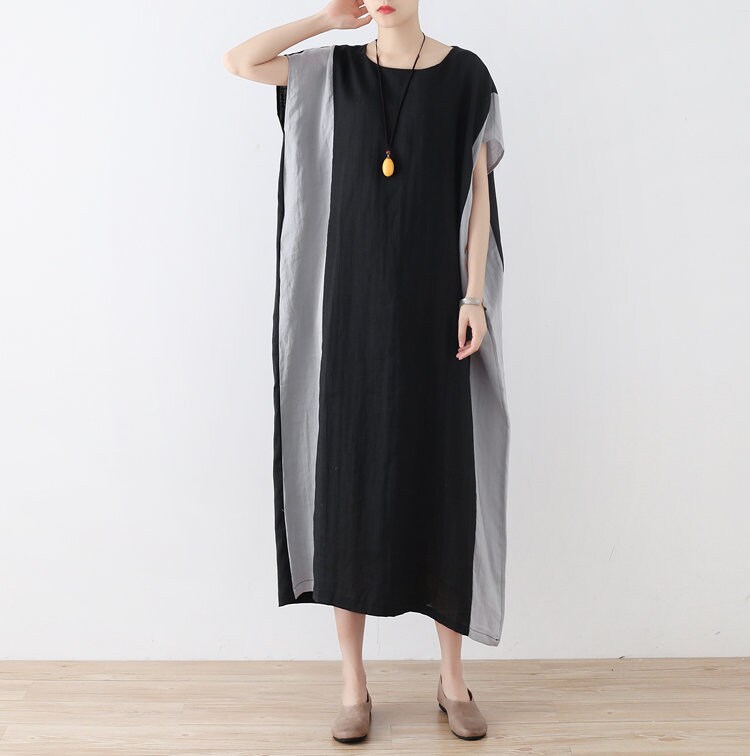 Free Style Pure Linen Long Dress /asian/cocoon Shape/ Pockets/ - Etsy