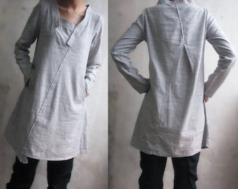 Lovely Asymmetrical Linen Long Blouse/ 26 Colors/ RAMIES