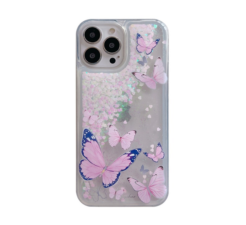 3D Butterflies/Samsung Galaxy Case S22/23/Pink/Purple/ Gradient Quicksand Liquid Gel Hybrid Glitter Sparkle/iPhone 15/ Buy One Get One Free image 5