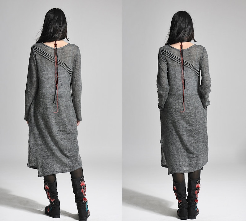 Asymmetrical Knit Long Dress With Folds / Any Size/ 14 Colors/ Etsy