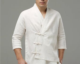 Veste légère homme lin chinois fait à la main touches/3/4 manches/blanc/12 couleurs / toute taille / RAMIES