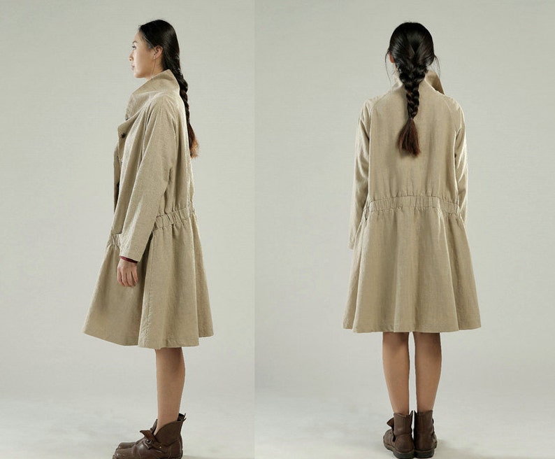 Free Style Linen Dress Coat/ Lovely Pleated Long Jacket/ 9 Colors/ RAMIES image 4