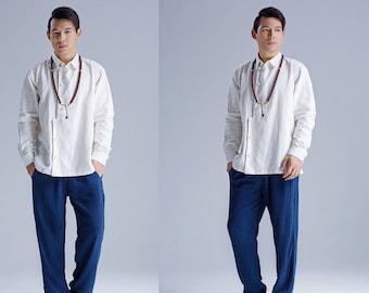 Chinese Style asymétrique lin chemises/Light vestons avec des boutons à la main / Mid poids / 9 couleurs / RAMIES