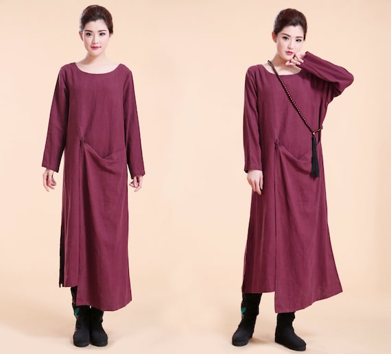 Ethnic Style VERSATILE Long Linen Dress with Big Pocket/ | Etsy