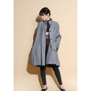 Free Style Pleated Linen Long Jacket/ Cape/ Heather  grey/ RAMIES