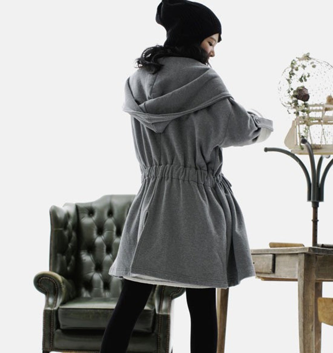 Knitted Cotton Long Coat / Hoodie/ 8 COLORS/ RAMIES Etsy