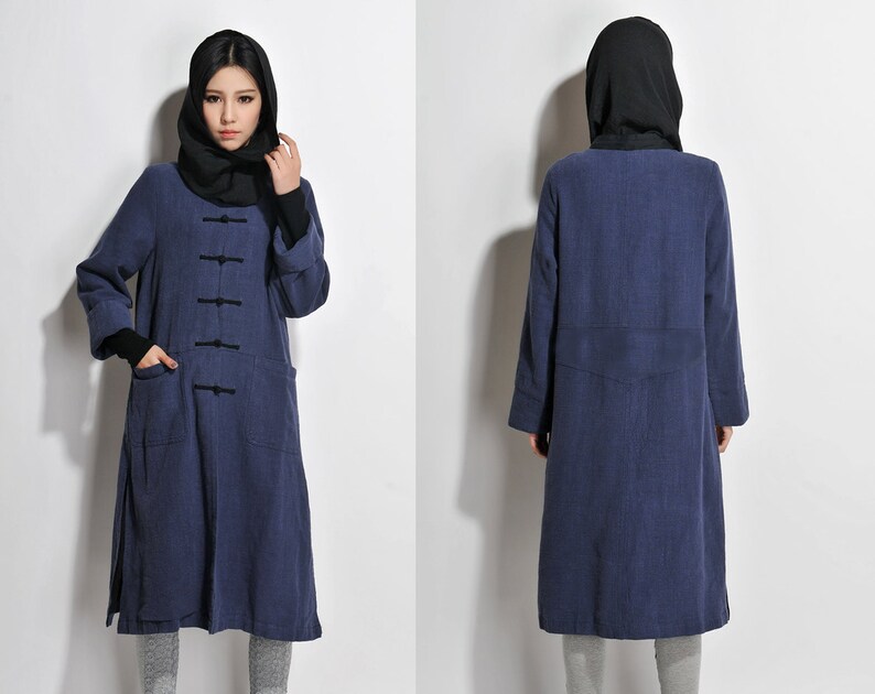 Linen Long Coat With Handmade Buttons/ 8 Colors/ RAMIES Etsy
