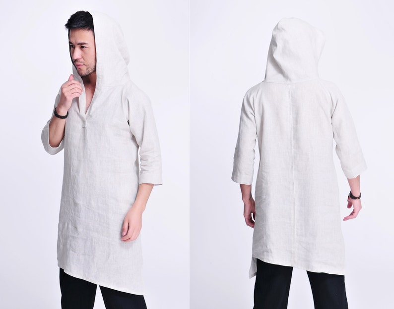 Hoodie and Tunic in One/ Asymmetrical Men's Hoodie Linen - Etsy