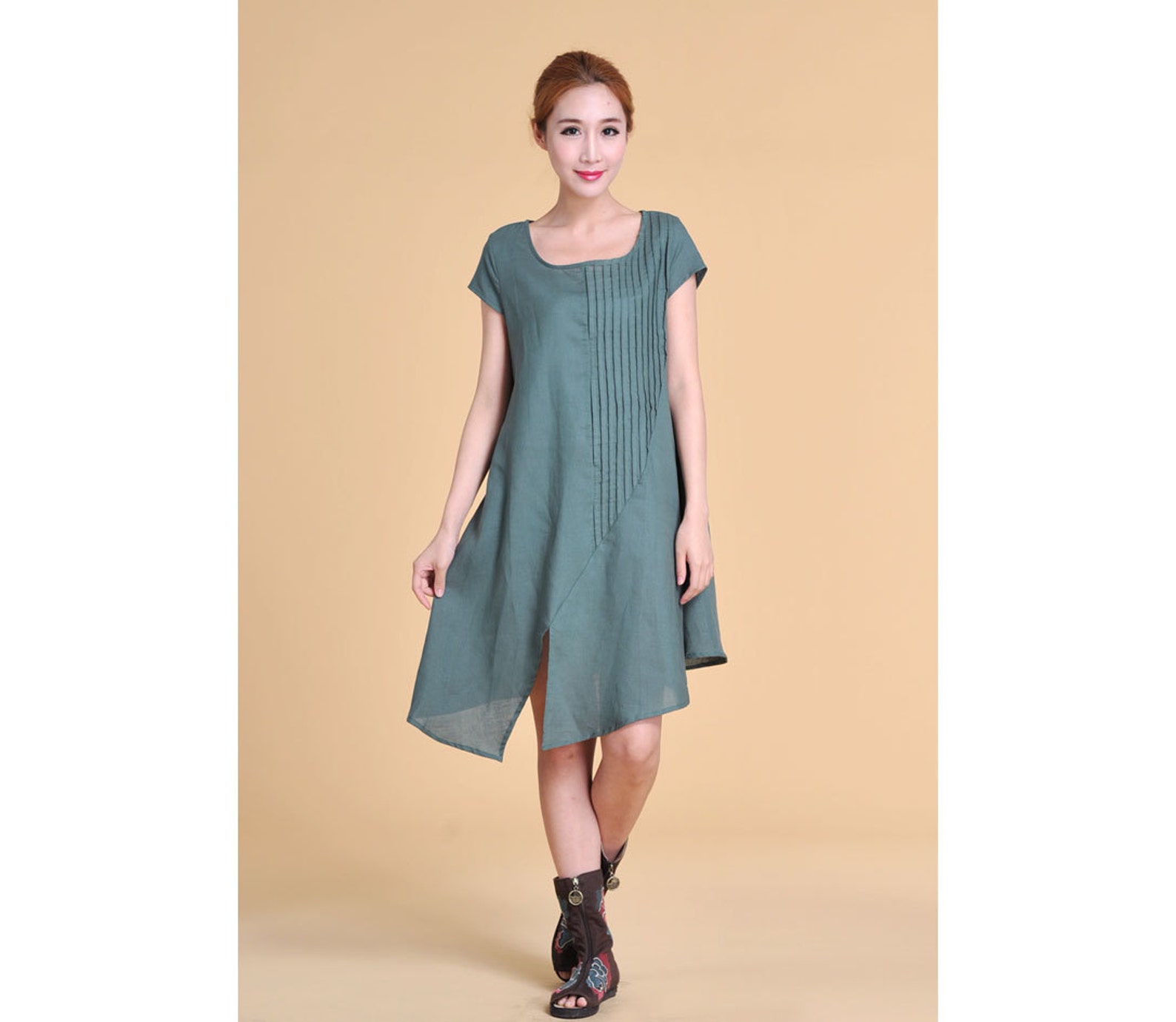 Accordion Fold Dress With Asymmetrical Hems/ 26 Colors/ RAMIES Etsy