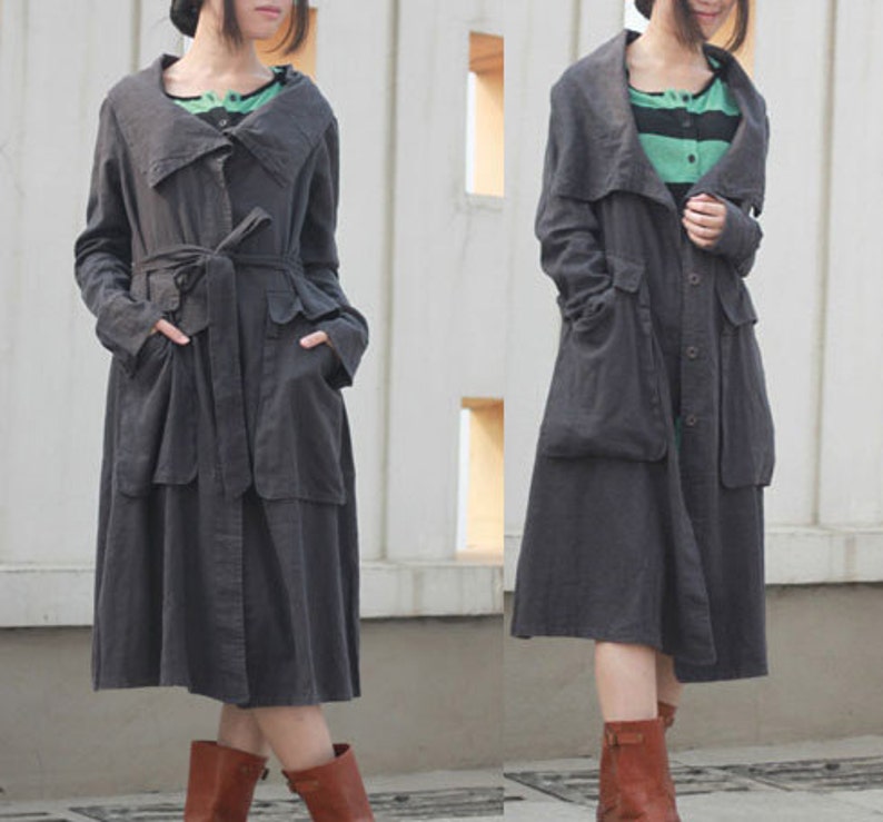 Linen Long Jacek with Belt / Coat Dress/7 Colors/ RAMIES image 3