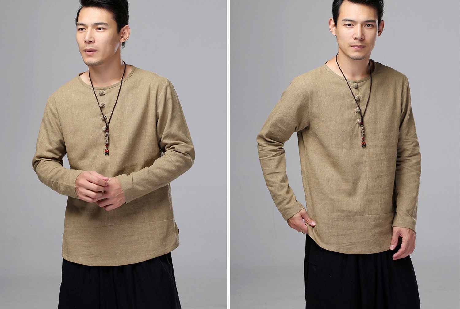 Chinese Style Linen Men's Pullover Shirts/ Light Jackets With Handmade ...