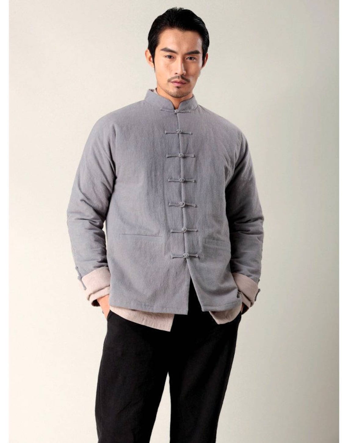 Chinese Style/ Linen Men's Winter Coat With Cotton Padded Etsy