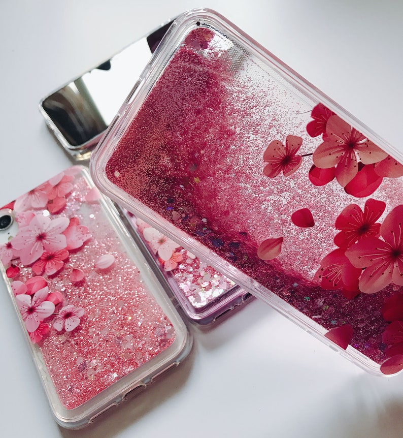 3D Pink Sakura/fallen Petals Glitter iPhone 12 Case,quicksand Liquid