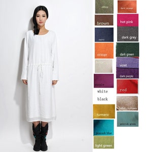 Long Silk Linen Blend Dress with Cotton lining/ Any Size / Long dress with Scarf/ 20 Colors/ RAMIES image 5