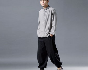 Style chinois Pullover Hoodie/chemises lin hommes/Light vestes avec des boutons à la main / 13 couleurs / RAMIES