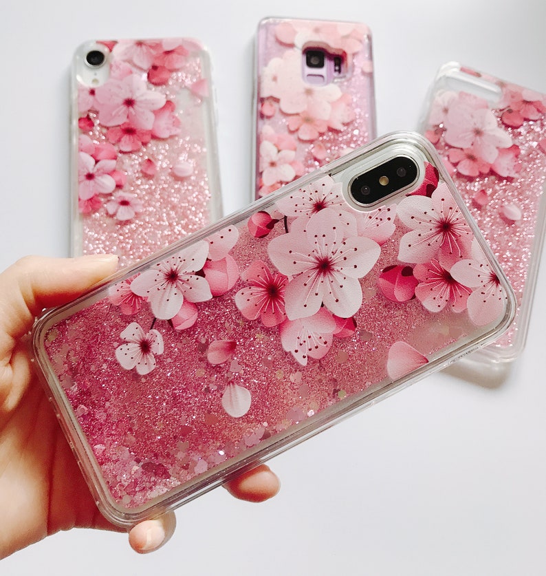 3D Pink Sakura/fallen Petals Glitter iPhone 12 Case,quicksand Liquid