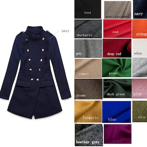 Classic Double-breasted Winter Coat / Stand-up Collar Wool Jacket in NAVY/ 20 COLORS/ RAMIES image 5