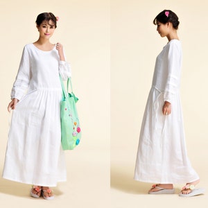 Moss Rose/ Pleated Linen Long Dress with Belt/ 22 Colors/ RAMIES