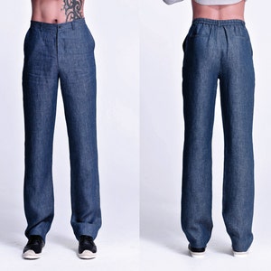 Men's Straight Linen Pants with Elastic Waist / 11 Colors/ RAMIES