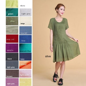 Elegant Full Pleated Silk Sundress with Short Sleeves/ 20 Colors/ RAMIES image 5