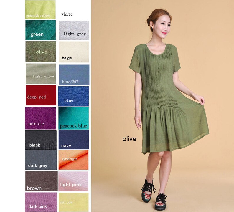 Elegant Full Pleated Silk Sundress with Short Sleeves/ 20 Colors/ RAMIES image 5