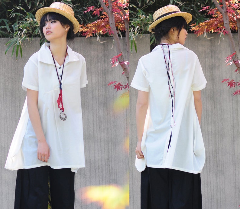Flower Bud Long Linen Blouse With Decorative Buttons in Back/ - Etsy