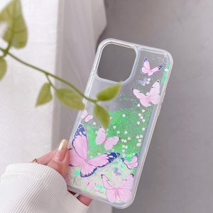 3D Butterflies/Samsung Galaxy Case S22/23/Pink/Purple/ Gradient Quicksand Liquid Gel Hybrid Glitter Sparkle/iPhone 15/ Buy One Get One Free image 4