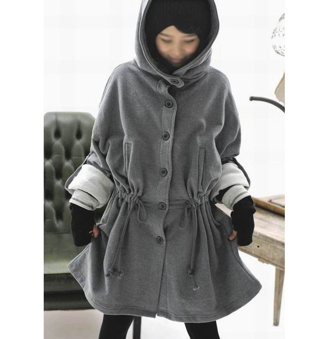 Knitted Cotton Long Coat / Hoodie/ 8 COLORS/ RAMIES Etsy