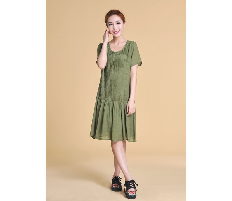 Elegant Full Pleated Silk Sundress with Short Sleeves/ 20 Colors/ RAMIES image 4