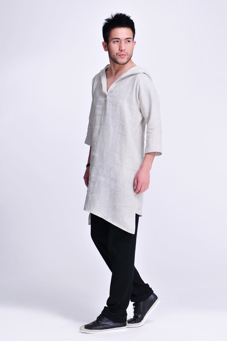 Hoodie and Tunic in One/ Asymmetrical Men's Hoodie Linen - Etsy