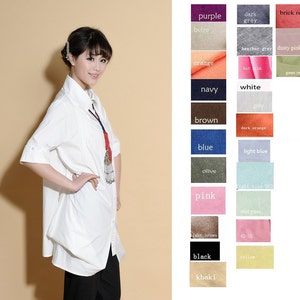 Pleated Linen Long Blouse with 1/2 Sleeves/ 25 Colors/ RAMIES image 5