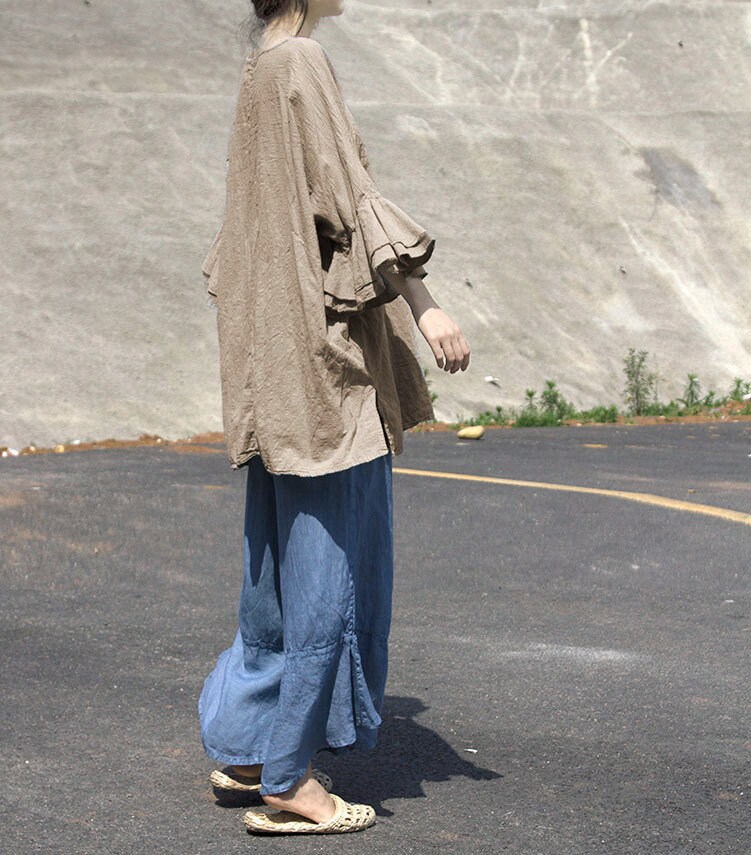 Women's Ruffled Linen Long Blouse/shirt/any Size/ 20 - Etsy