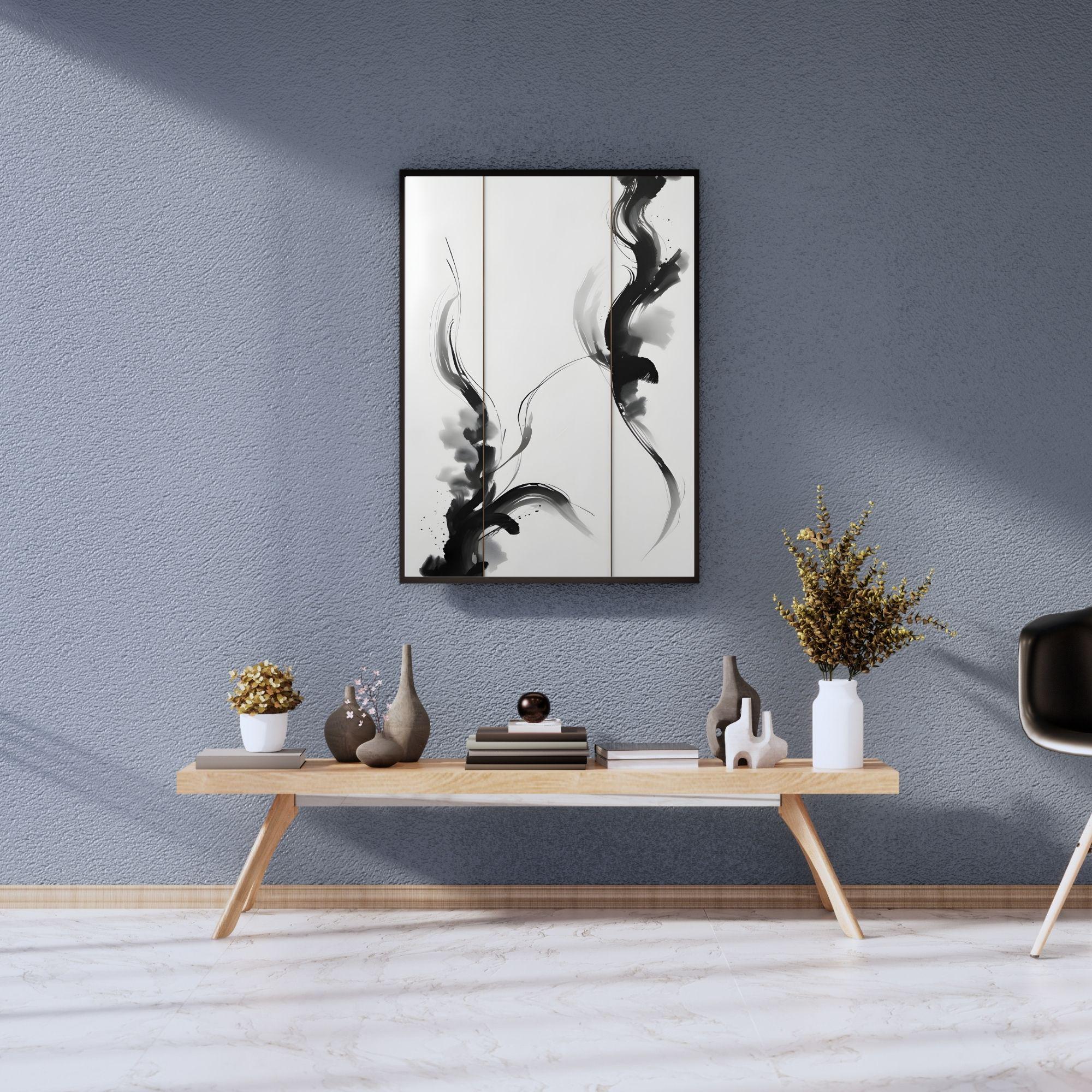 Modern Japanese Minimalist Brush Stroke Wall Art – Black and White ...