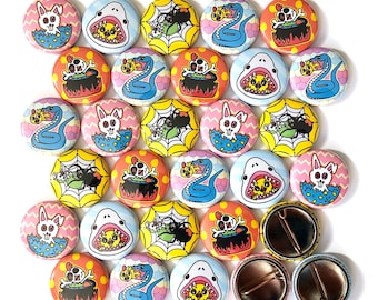 30 Eggzecutioner Pinback Buttons. Twisted Dark Humor. 1" Mini Pins.